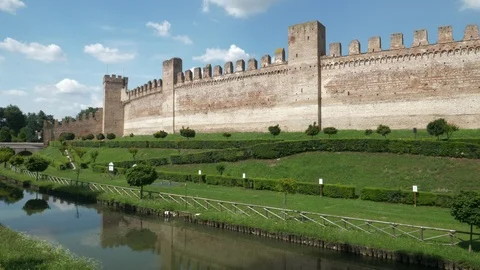 View of the moat of medieval town, Cittadella Stock Footage 96429656
