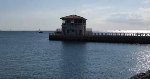 View of Moda Pier at sunset Stock Footage 211780308