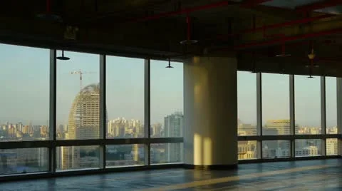 View modern architecture from building window,escape layer,sun through window. Vídeos de archivo 22052049