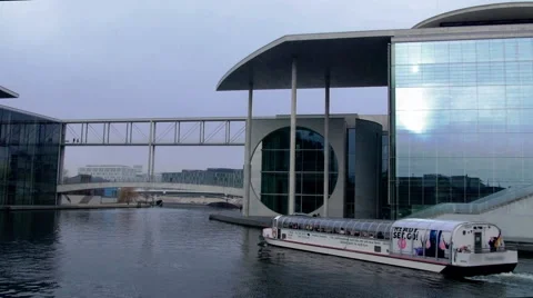 View of modern architecture on the river Spree in Berlin Stock Footage 58508762