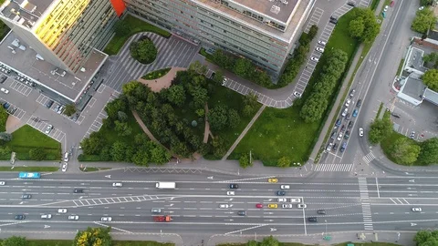 View of a modern building at the crossroads from the height Stock Footage 120856533