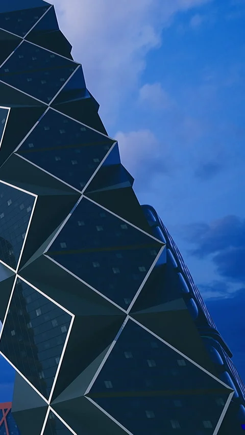 View of modern building structure at dusk with cloudy sky Stock Footage 331687753