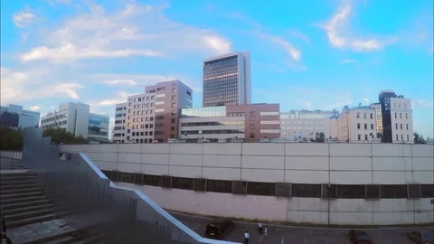 View of modern buildings in the evening timelapse Vidéo 79809911