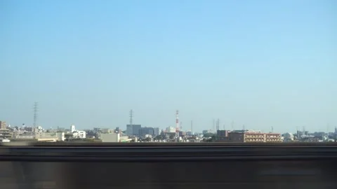 View of modern buildings from moving fast train window, Japan, copy space Stock Footage 328005790