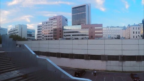 View of modern buildings in the summer evening timelapse Video stock 79814039