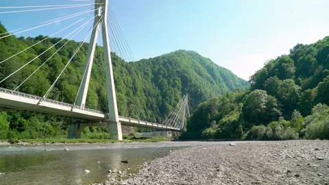 View of the modern cable-stayed road bridge Stock Footage 130518757