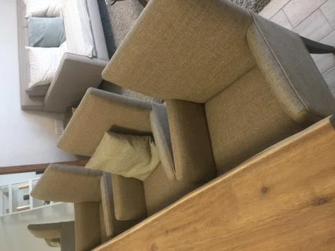 View of modern dining table and cloth chairs in a living room. Close Up view Foto stock