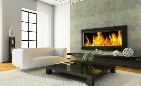 View on the modern interior with fireplace Stock Illustration