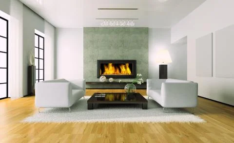 View on the modern interior with fireplace Stock Illustration