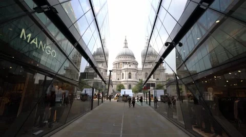 View from modern One New Change Building to St Pauls Cathedral London Stock Footage