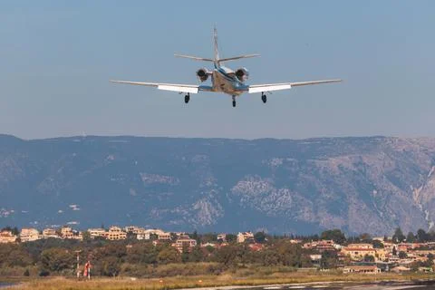View of modern private reactive plane aircraft in flight, business airliner.. Stock Photos
