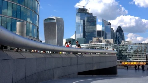 View of modern riverside architecture outside the New City Hall Stock Footage 108553439