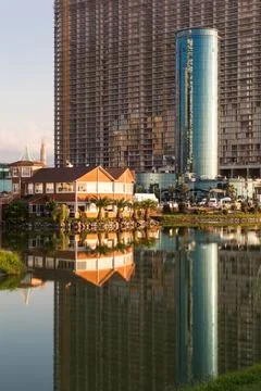 View on the modern under construction buildings near Ardagani lake,Batumi Stock Photos