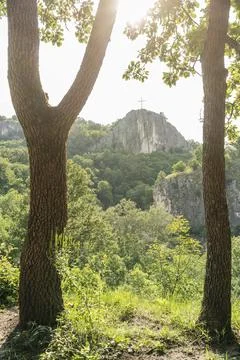 A view of Mokranje rocks between the trees Stock Photos