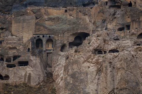 View of the monastery complex Vardzia, in georgia, the city in the rock Stock Photos