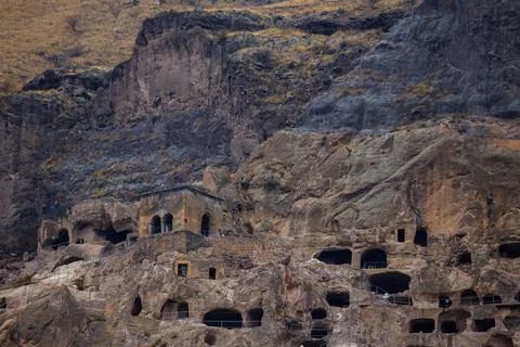 View of the monastery complex Vardzia, in georgia, the city in the rock Stock Photos