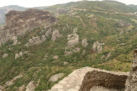 View from the Monastery of the Holy Trinity onto the surrounding landscape Stock Photos