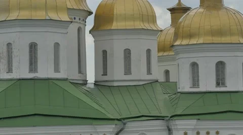 View of the Monastery Through the Bells in Bell Tower Seven-Domed Cathedral Stock Footage 64105766