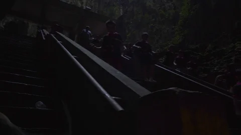 View of monkey playing in the step leading to batu caves Stock Footage 111279539