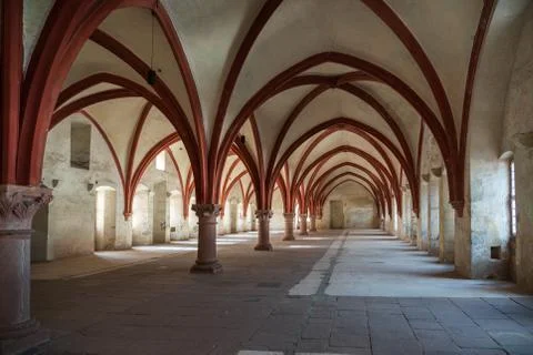 View into the monk's dormitory, Eberbach Abbey. Stock Photos