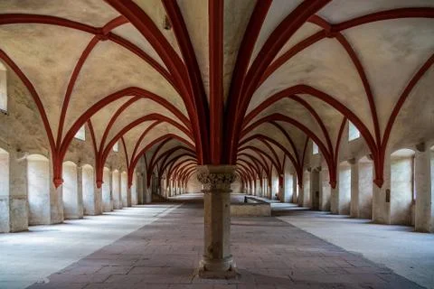 View into the monk's dormitory, Eberbach Abbey. Stock Photos