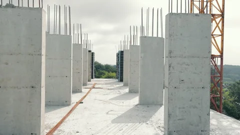 A view of the monolith structures at the construction site. Panorama of Stock Footage 250454475