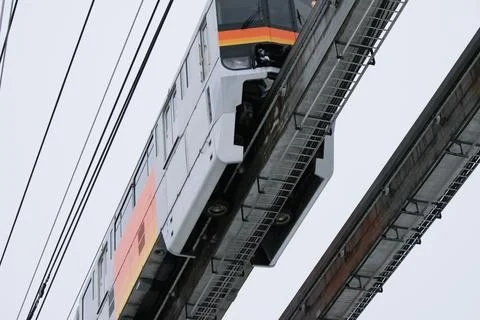 A view of a monorail from below Stock Photos