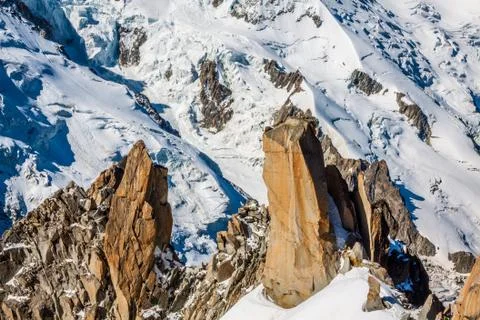 View of mont blanc mountain range from aiguille du midi in chamonix Stock Photos