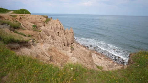 View of Montauk Point cliffs Vídeos de archivo 284681992