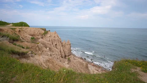 View of Montauk Point cliffs Stock Footage 284682342