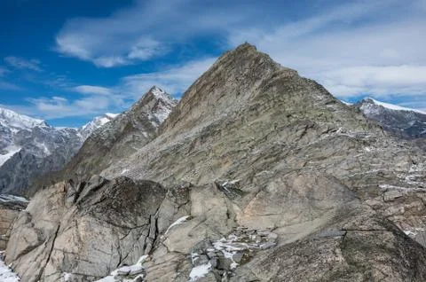 View to Monte Moro mountain from Monte Moro pass near Macugnaga, Monte Rosa m Stock Photos
