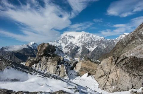 View to Monte Rosa mountain from Monte Moro pass near Macugnaga, Italy Stock Photos