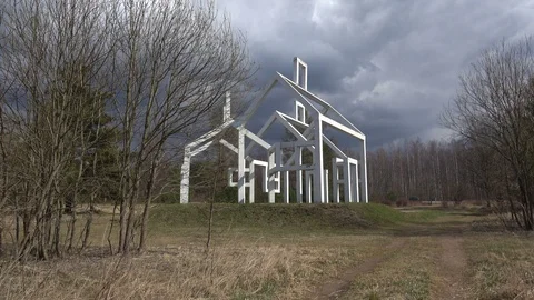 View of the monument "Ghost village" on Nevsky patch. Leningrad region Stock Footage 129395495