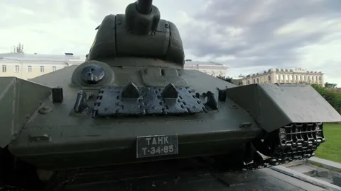 A view on the monument of the Tank T 34, Kremlin, Nizhny Novgorod Stock Footage 148207267