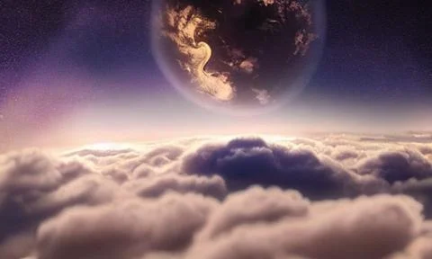 The view of the moon above the clouds at night Stock Illustration