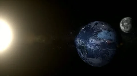 View of the moon and the sun while traveling around the earth,  while some stars Stock Footage 27738559