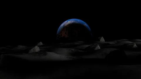 View from the Moon to the Earth. 3D render. Stock Illustration