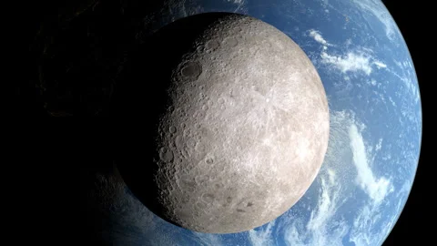 View of the Moon from its far side, with the Earth looming in the background. Stock-Footage 288110038