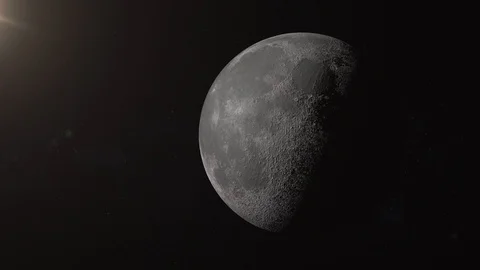 View of Moon from space, detailed structure, craters made by meteors and Stock Footage