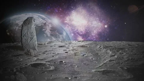 View From the Moon Standing Stone 4K Loop Stock Footage 146045648