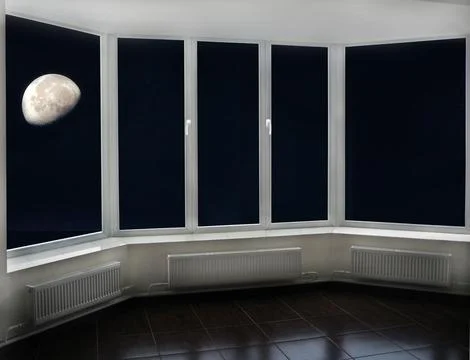 View of moon through window. moon and sky from the window of room Stock Photos