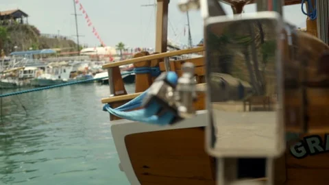 View of a moored boat at a dock on a concrete pier Stock-Footage 113333141