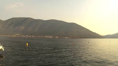 View of moored red yacht or fishing boat. Video stock 80245257