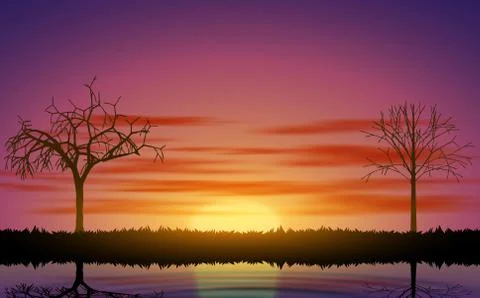 View of mornig at the river Stock Illustration