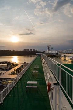 View at the morning on the upper deck of the ship Stock Photos