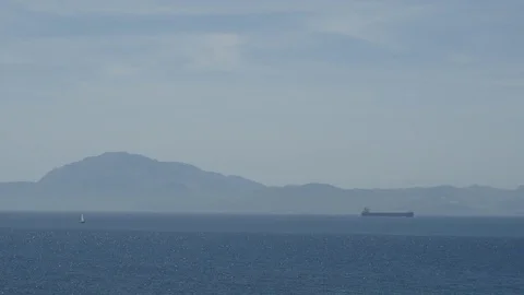 View of Morocco through the Strait of Gibraltar from Tarifa city Stock Footage 79096739