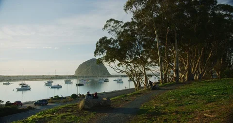 View of Morro Rock at Morro Bay, California Stock Footage 99146491