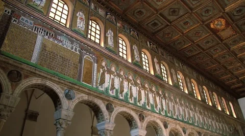 View to the mosaic in the Basilica of Sant Apollinare Nuovo in Ravenna, Italy. Stock Footage 59796432