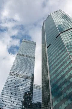 View of the Moscow City skyscraper complex from the lower angle. Stock-Fotos