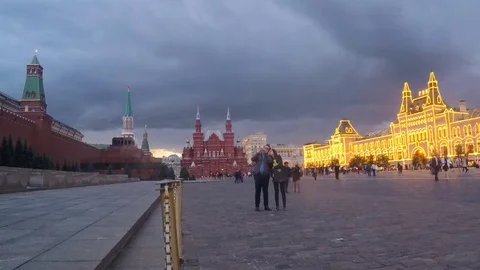 View Of Moscow Kremlin And The Red Square in the evening Timelapse Stock Footage